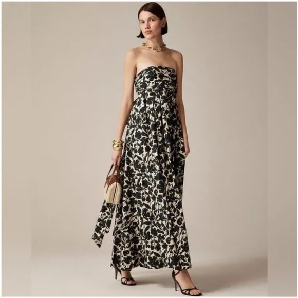 J. Crew Dresses & Skirts - J. Crew Strapless Black & Cream Floral Maxi Dress